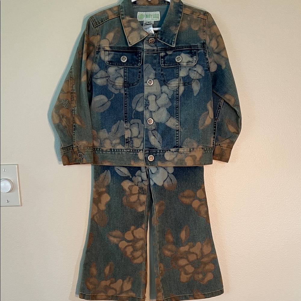 Vintage Grungy floral Denim Jacket and Jean Set